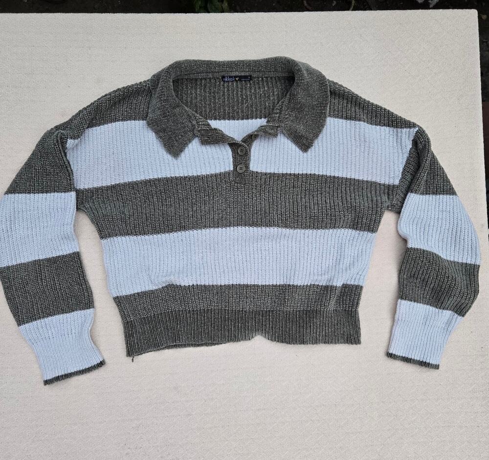 olive and blue collegiate prep school striped polo sweater size S ♡